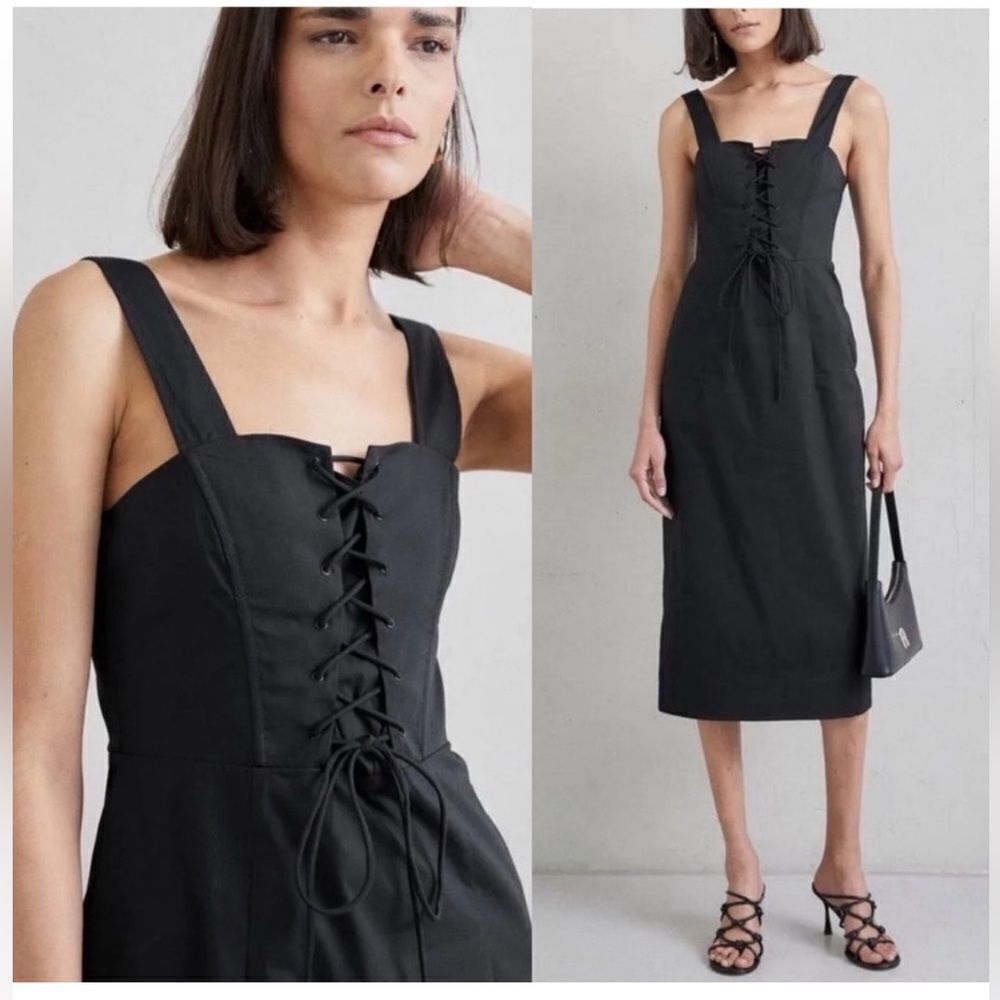 STAUD Sutton Black Lace-Up Dress